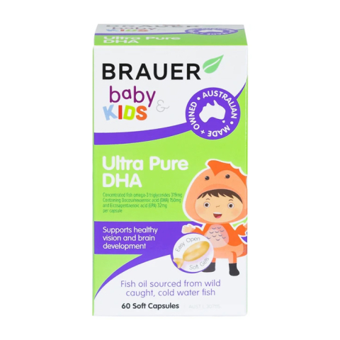 Viên hỗ trợ phát triển não bộ Brauer Baby Kids Ultra Pure DHA 60 viên