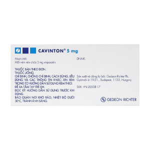 Cavinton 5mg Gedeon điều trị rối loạn tuần hoàn máu não 50 viên