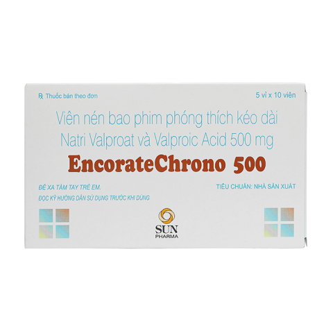 Encorate Chrono 500mg Sun Pharma điều trị động kinh, rối loạn lưỡng cực 50 viên