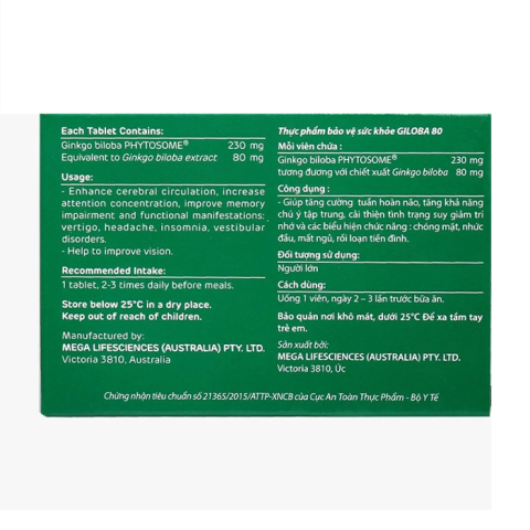 Giloba 80 MEGA We care hỗ trợ tăng cường tuần hoàn não 30 viên