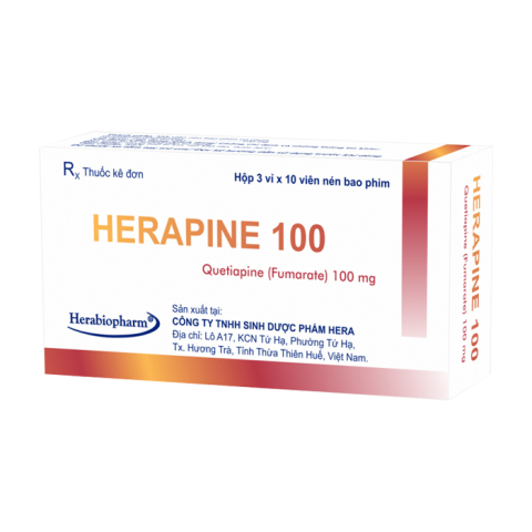 Herapine 100mg Herabiopharm điều trị bệnh tâm thần phân liệt 30 viên