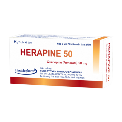 Herapine 50mg Herabiopharm điều trị bệnh tâm thần phân liệt 30 viên