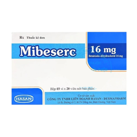 Mibeserc 16mg Hasan điều trị chóng mặt, rối loạn tiền đình 60 viên